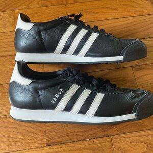 Adidas Originals Men's Samoa Black White 3 Stripe Leather‎ Sneakers Size 12